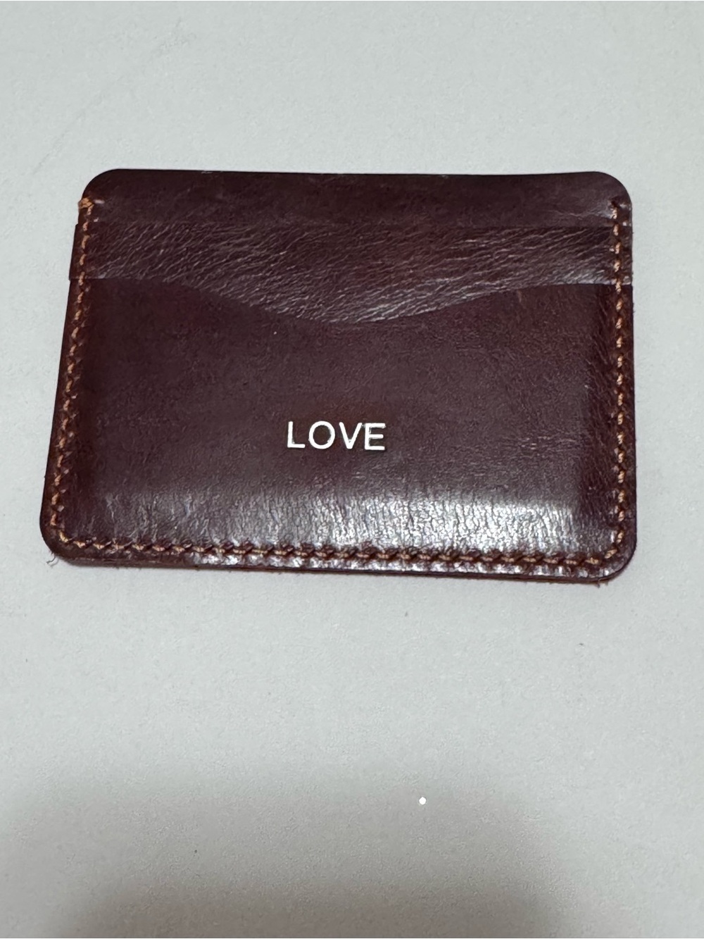 Genuine Brown Leather Card Holder — Slim Stitched Design - New
